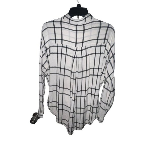 BDG WOMEN WHITE BLACK WINDOW PANE BUTTON FRONT TWIST FRONT FLANNEL BLOUSE SIZE S - Picture 4 of 9